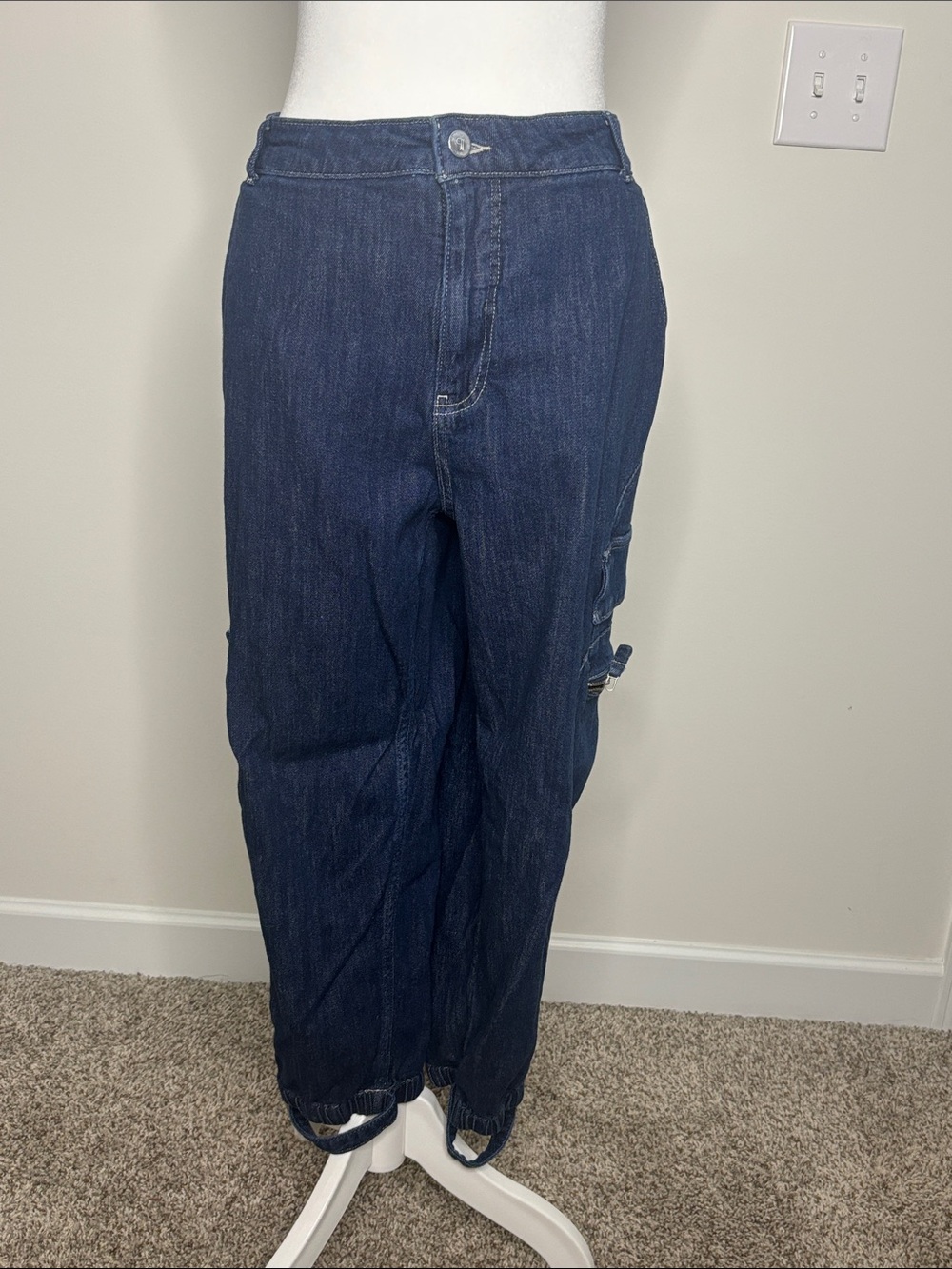 Pilcro Dark Blue Relaxed Denim Cargo Jeans